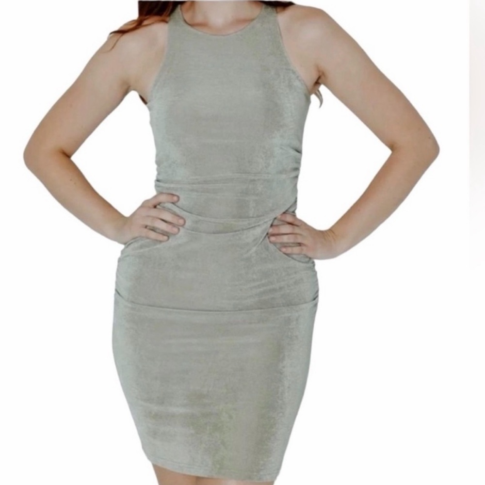 Klassy Network Sleeveless Sage Grey Mini Dress